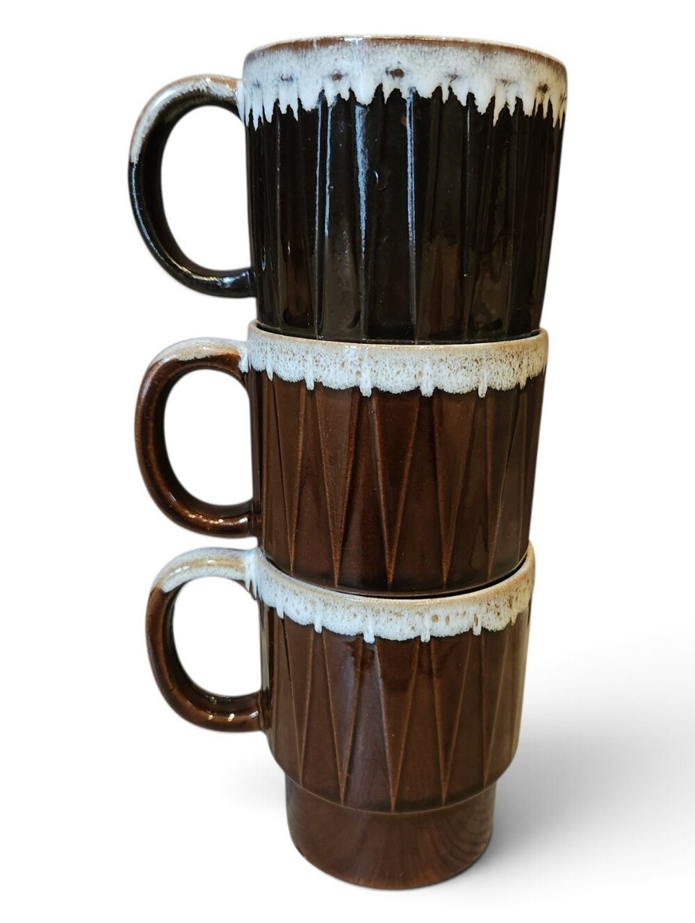 Set of 3 Mid Century Modern Japanese Ceramic Stacking Mugs